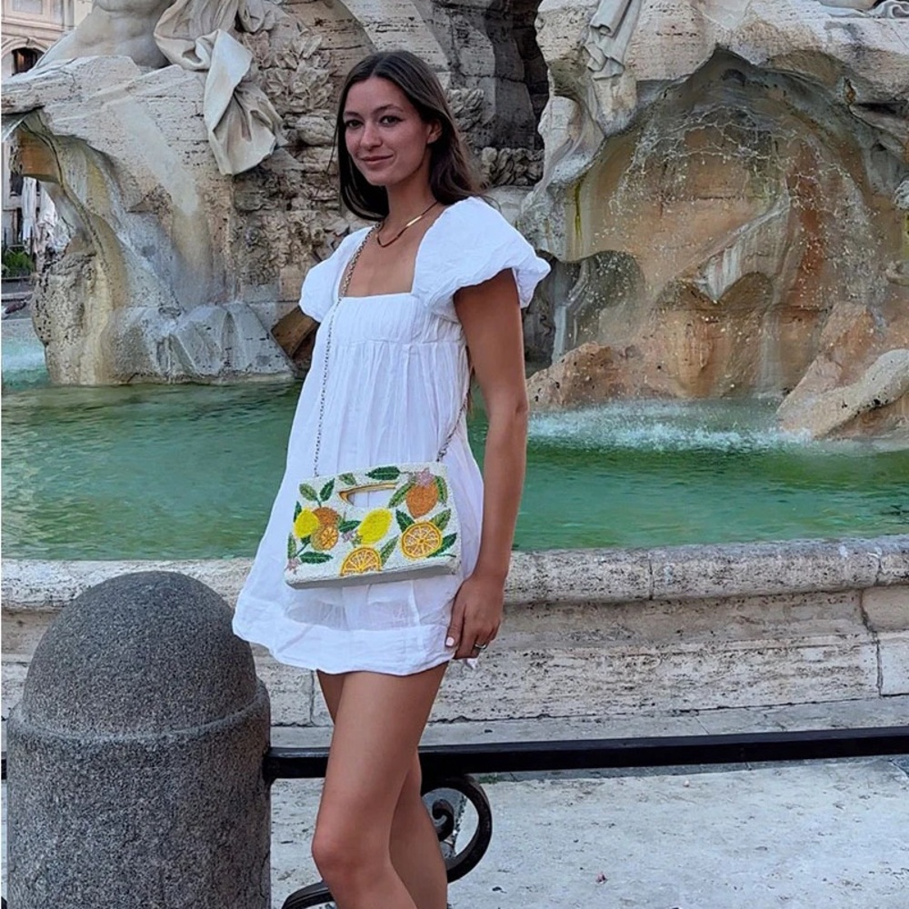 Beaded Lemon Motif Handheld Clutch - Yellow/Green - Picture 6 of 10